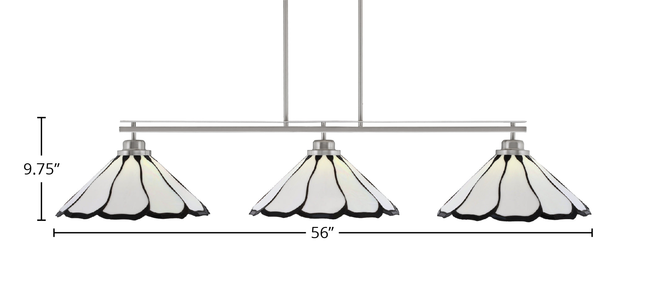 Odyssey Three Light Bar in Brushed Nickel with 16" Pearl & Black Flair Art Glass Shade