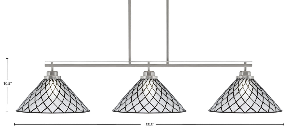 Odyssey Three Light Island Pendant in Brushed Nickel with 16" Diamond Ice Art Glass Shade