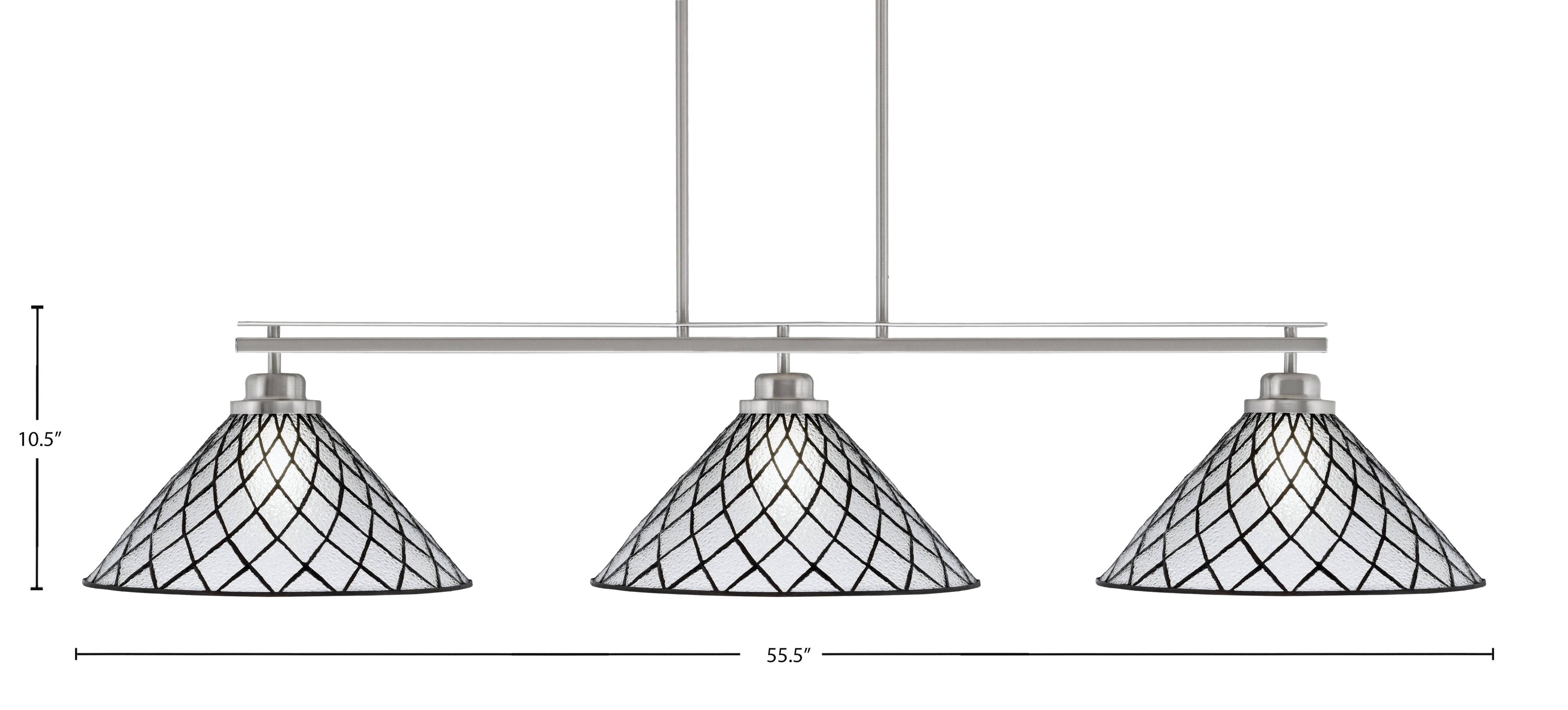 Odyssey Three Light Island Pendant in Brushed Nickel with 16" Diamond Ice Art Glass Shade