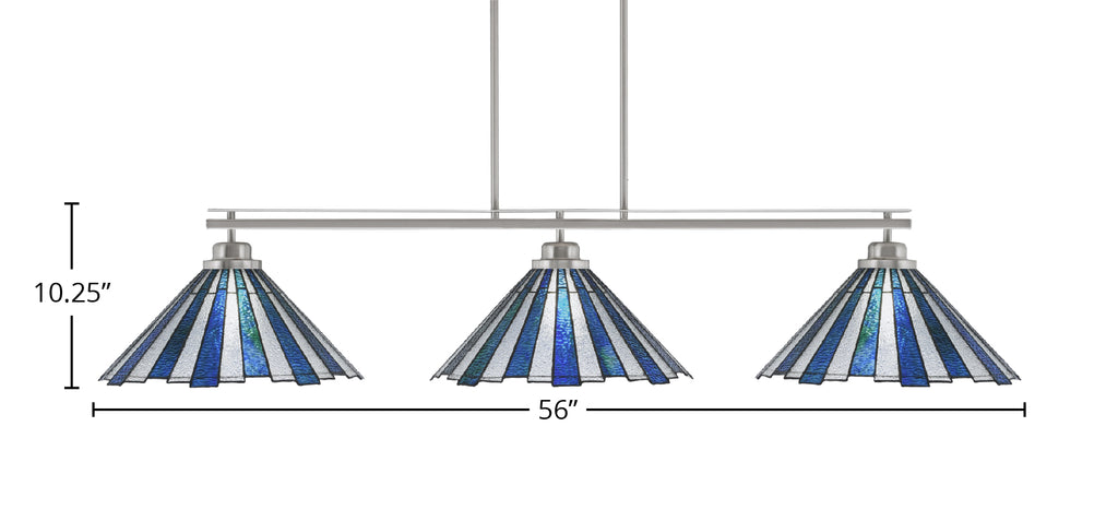 Odyssey Three Light Bar in Brushed Nickel with 16" Sea Ice Art Glass Shade