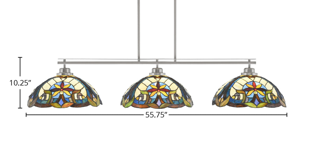 Odyssey Three Light Bar in Brushed Nickel with 16" Earth Star Art Glass Shade