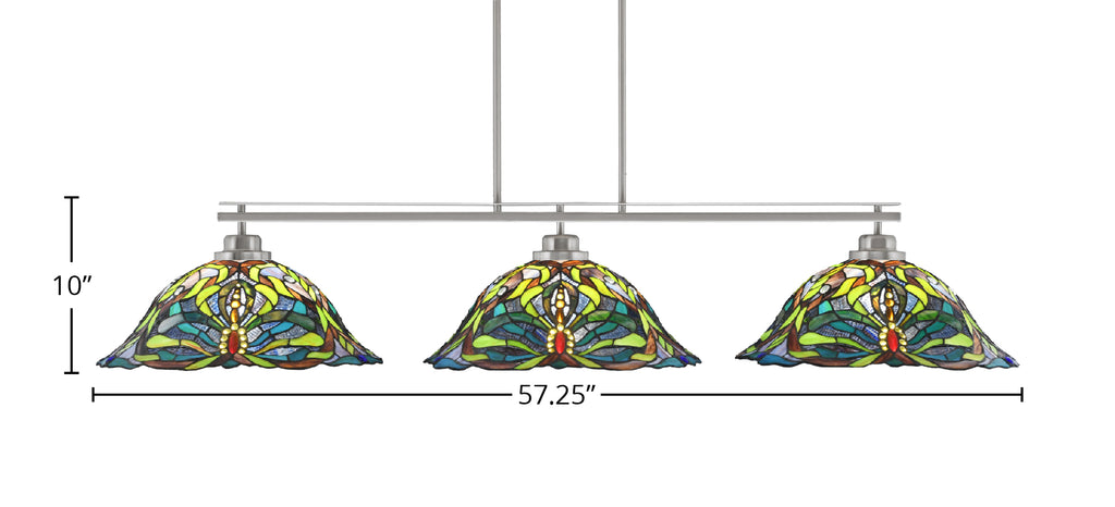 Odyssey Three Light Bar in Brushed Nickel with 19" Kaleidoscope Art Glass Shade