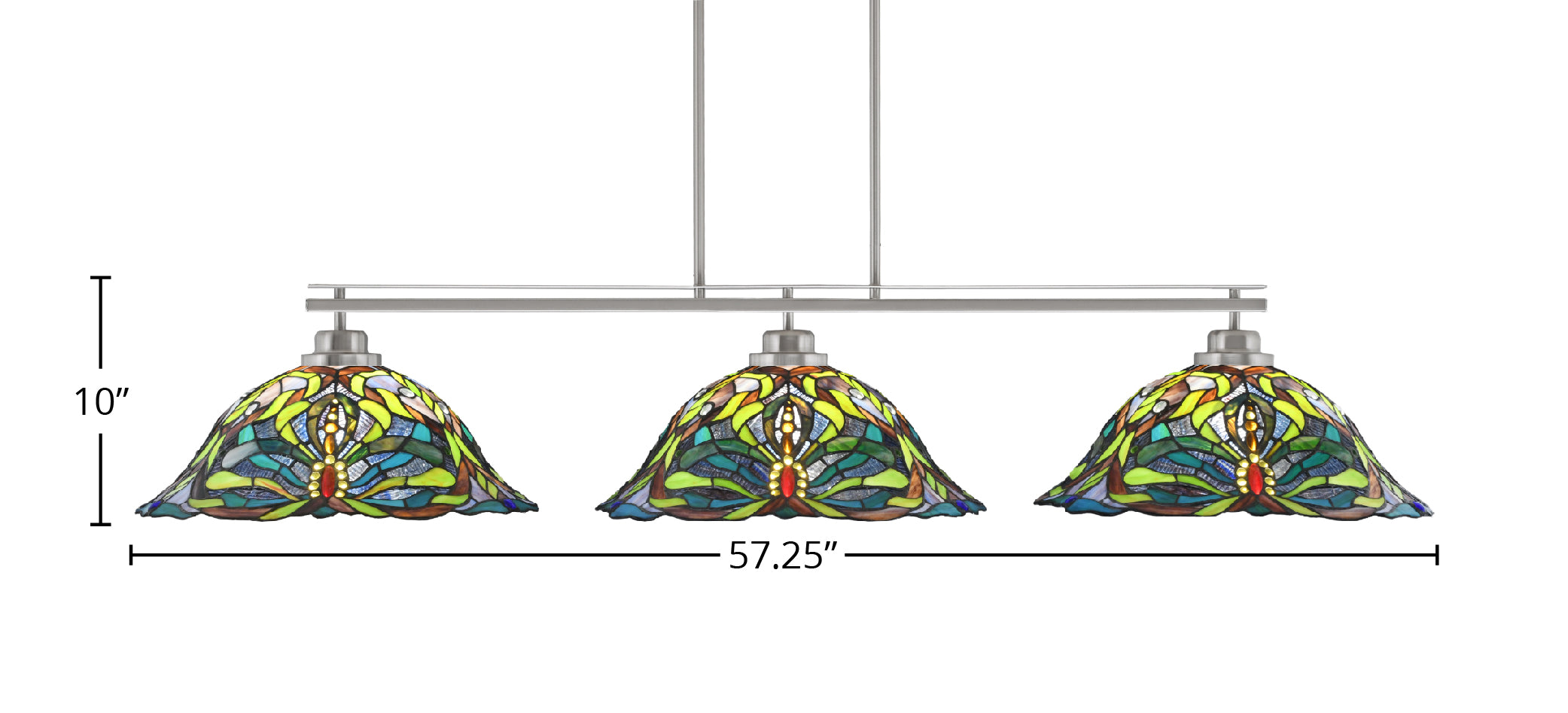 Odyssey Three Light Bar in Brushed Nickel with 19" Kaleidoscope Art Glass Shade