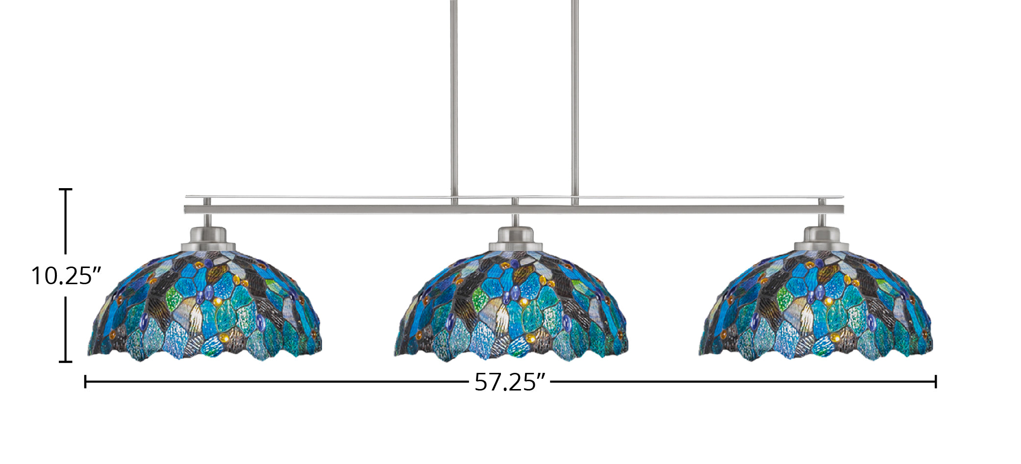 Odyssey Three Light Bar in Brushed Nickel with 16" Blue Mosaic Art Glass Shade