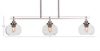 Odyssey Three Light Island Pendant in Brushed Nickel with 7" Clear Bubble Shade