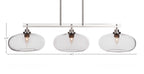 Odyssey Three Light Island Pendant in Brushed Nickel with 13" Clear Bubble Shade
