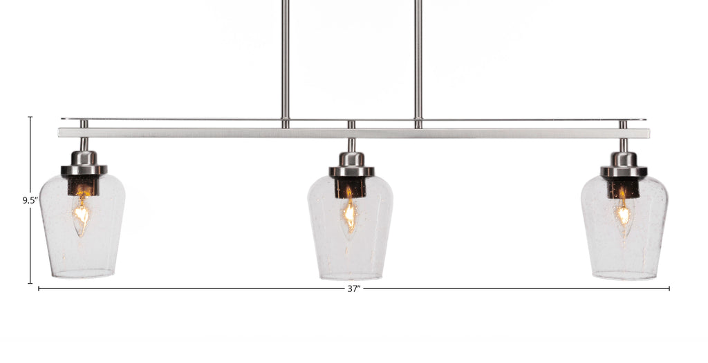 Odyssey Three Light Island Pendant in Brushed Nickel with 5" Clear Bubble Shade