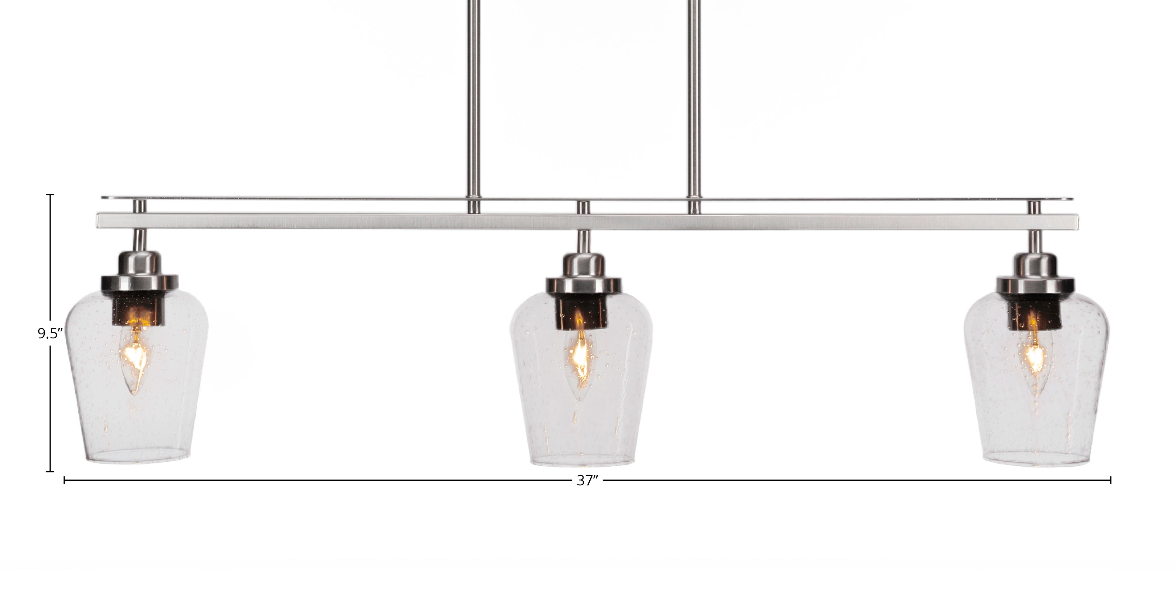 Odyssey Three Light Island Pendant in Brushed Nickel with 5" Clear Bubble Shade