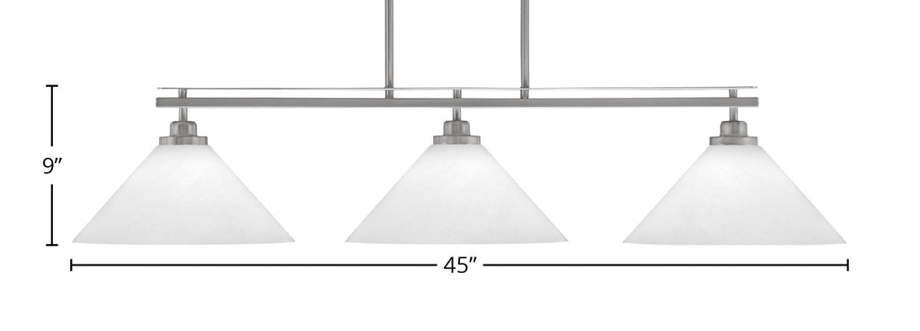 Odyssey Three Light Island Pendant in Brushed Nickel with 12" White Marble Shade