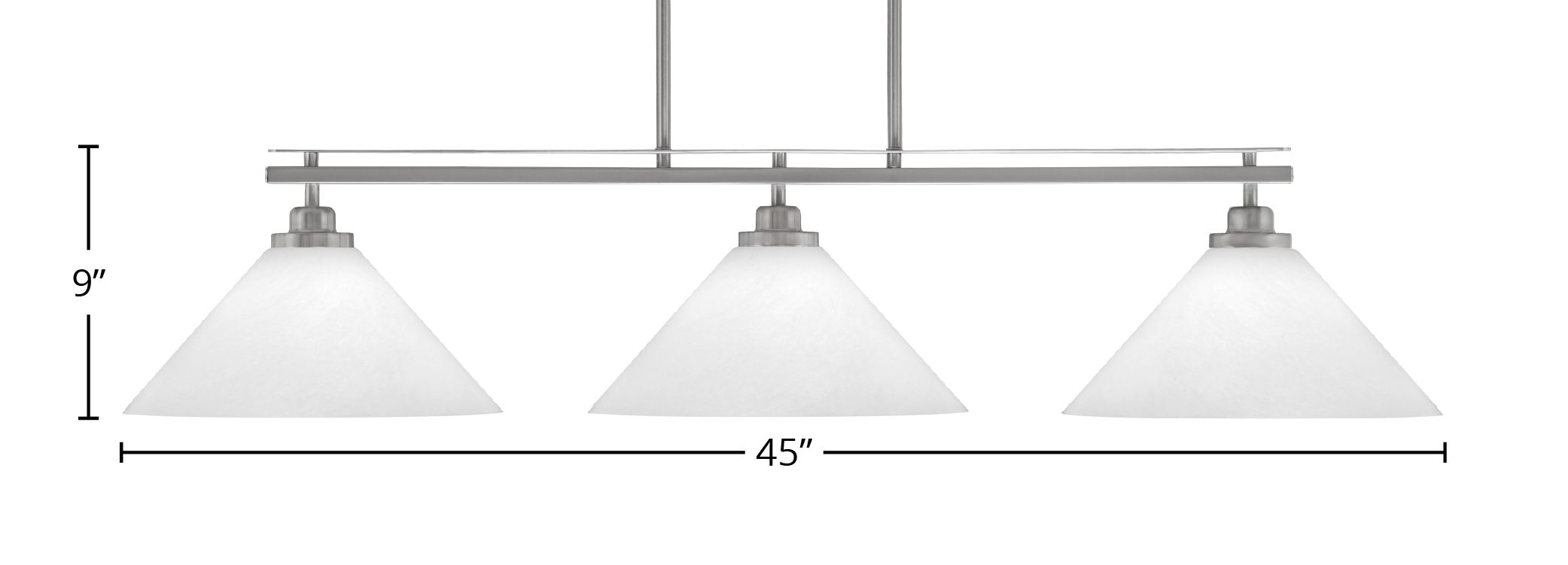 Odyssey Three Light Island Pendant in Brushed Nickel with 12" White Marble Shade