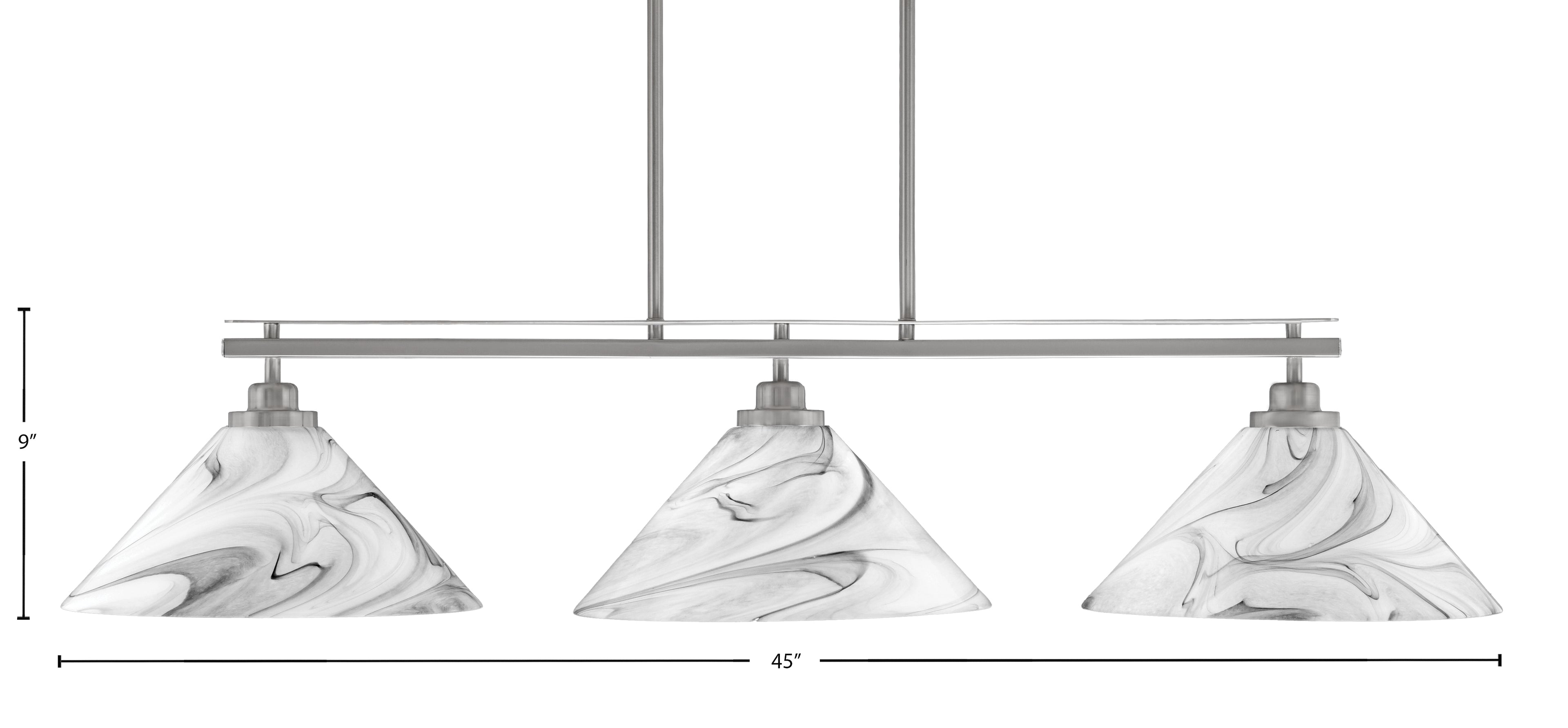Odyssey Three Light Island Pendant in Brushed Nickel with 12" Onyx Swirl Shade