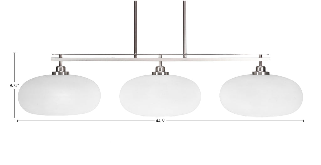 Odyssey Three Light Island Pendant in Brushed Nickel with 13" White Muslin Shade