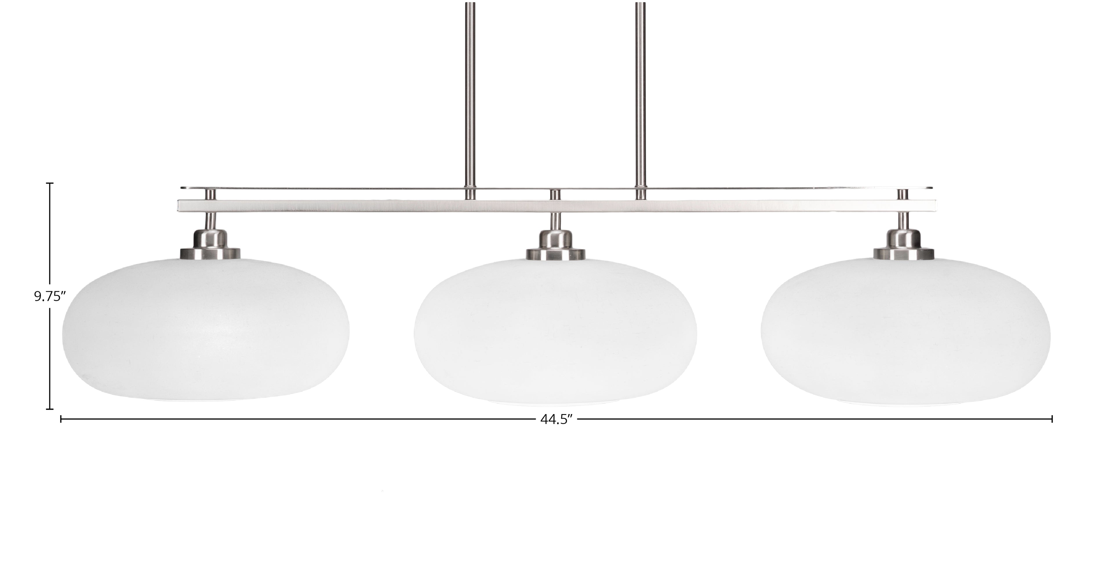 Odyssey Three Light Island Pendant in Brushed Nickel with 13" White Muslin Shade