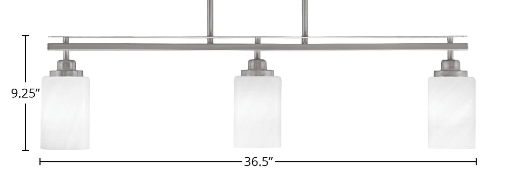 Odyssey Three Light Island Pendant in Brushed Nickel with 4" White Marble Shade