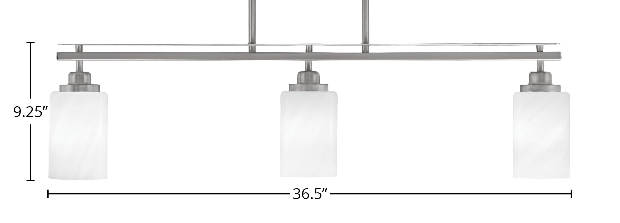 Odyssey Three Light Island Pendant in Brushed Nickel with 4" White Marble Shade