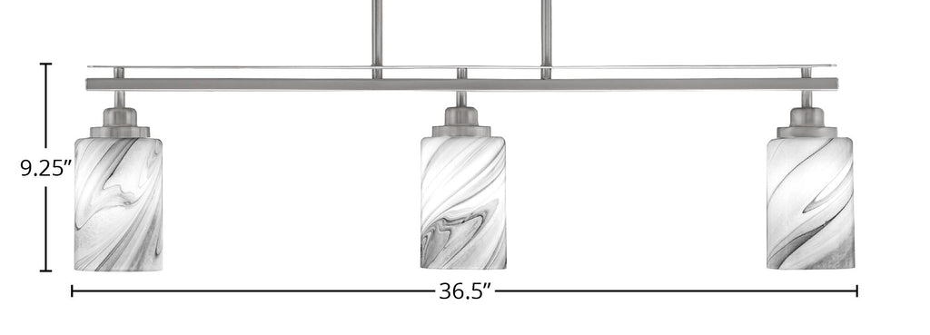 Odyssey Three Light Island Pendant in Brushed Nickel with 4" Onyx Swirl Shade