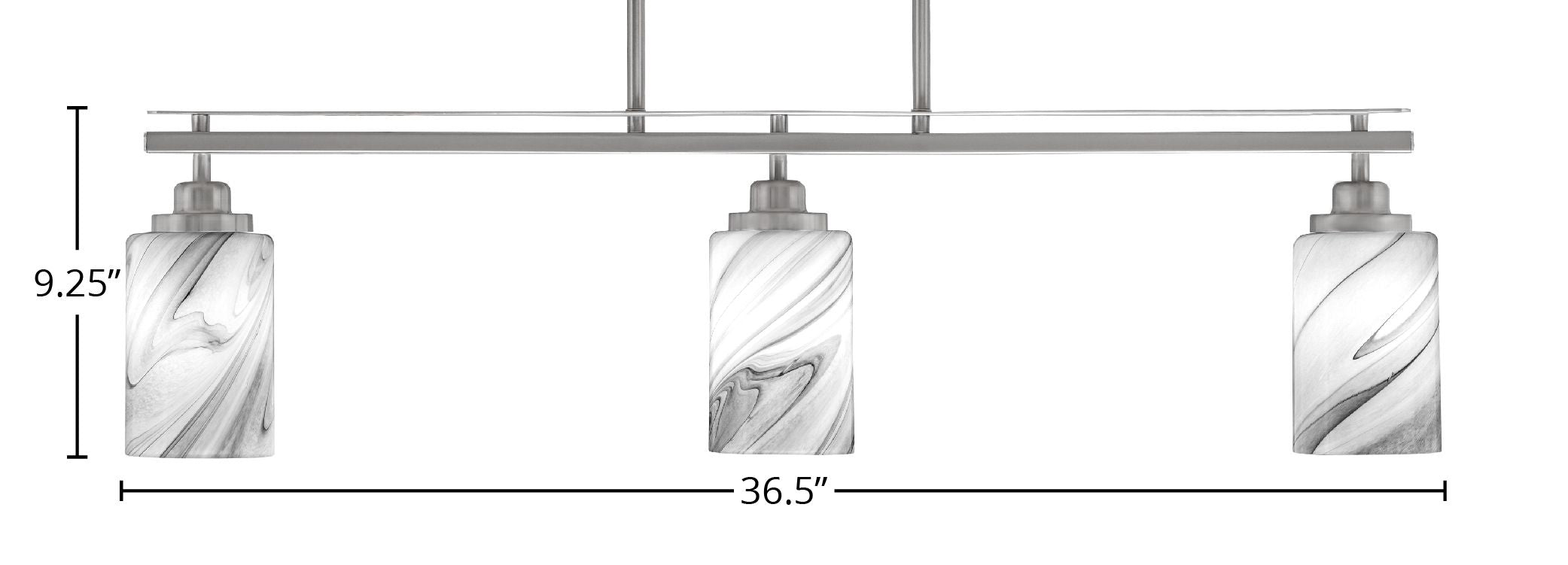 Odyssey Three Light Island Pendant in Brushed Nickel with 4" Onyx Swirl Shade