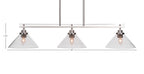 Odyssey Three Light Island Pendant in Brushed Nickel with 10" Clear Bubble Shade