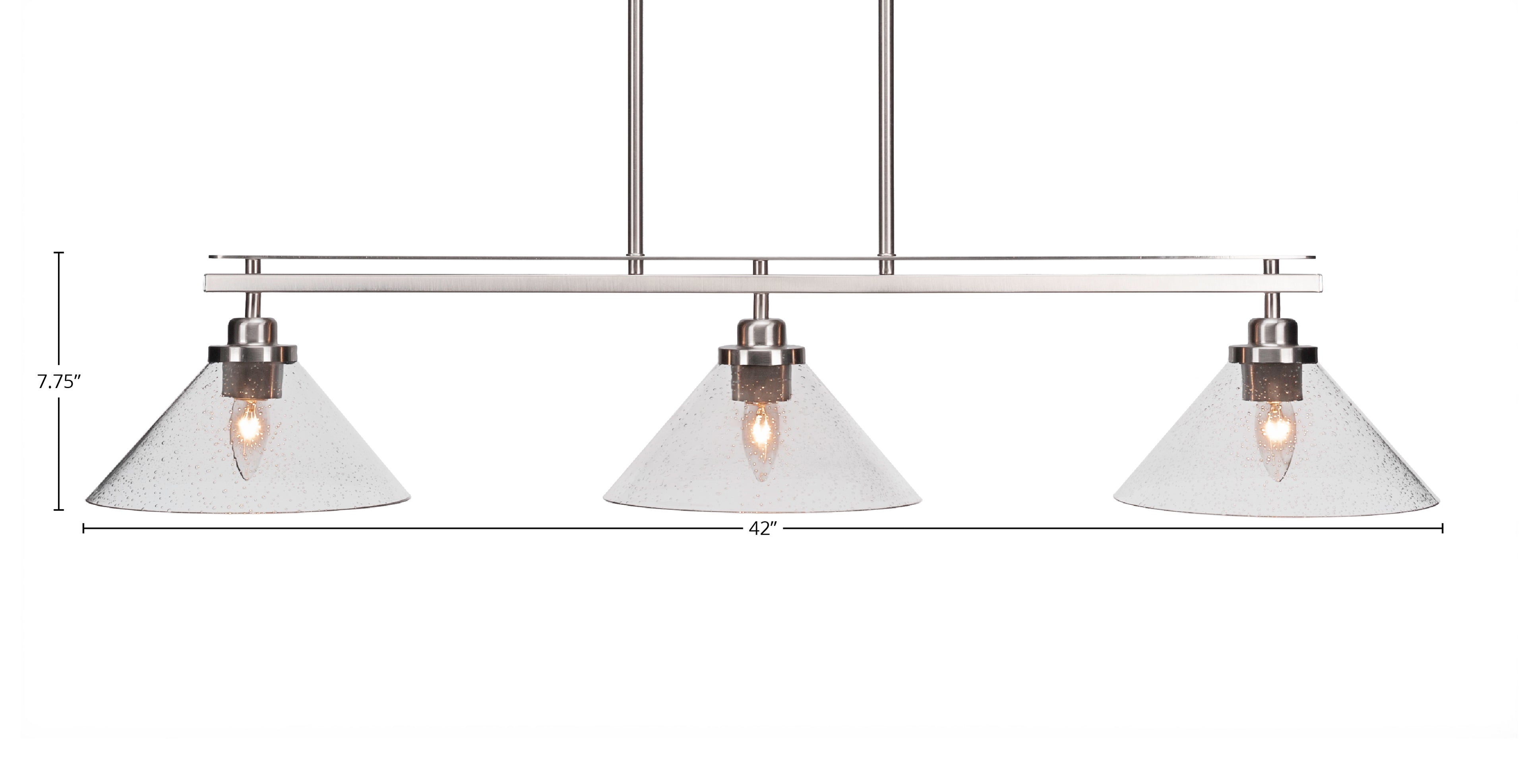 Odyssey Three Light Island Pendant in Brushed Nickel with 10" Clear Bubble Shade