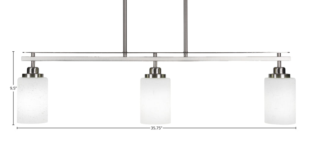 Odyssey Three Light Island Pendant in Brushed Nickel with 4" White Muslin Shade
