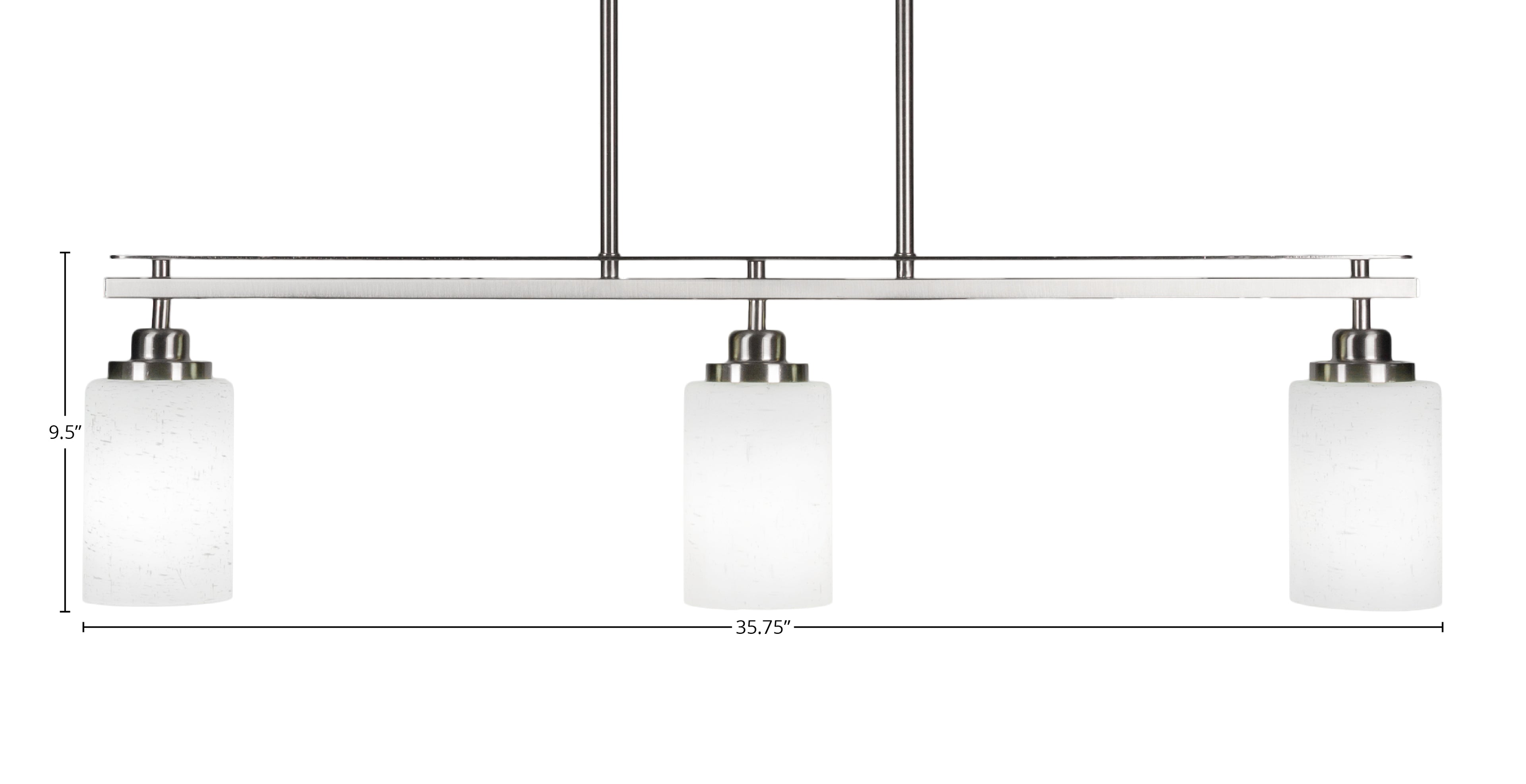 Odyssey Three Light Island Pendant in Brushed Nickel with 4" White Muslin Shade