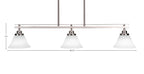 Odyssey Three Light Island Pendant in Brushed Nickel with 7" White Muslin Shade