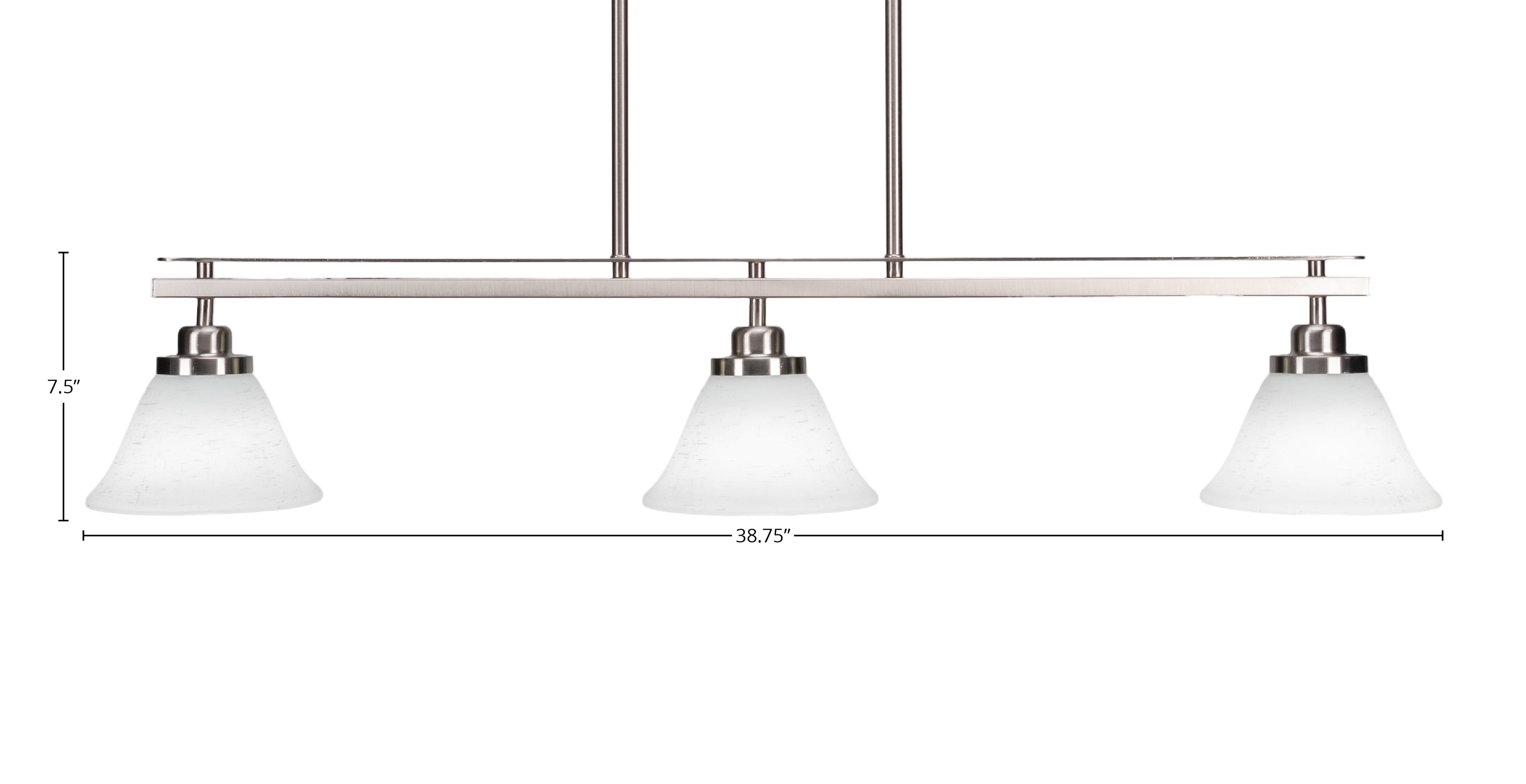 Odyssey Three Light Island Pendant in Brushed Nickel with 7" White Muslin Shade