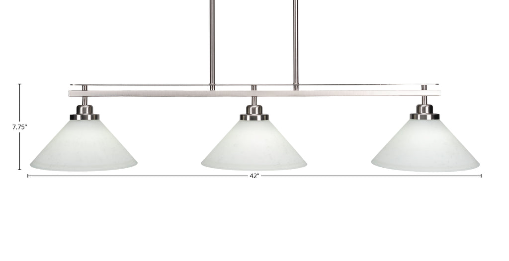 Odyssey Three Light Island Pendant in Brushed Nickel with 10" White Muslin Shade