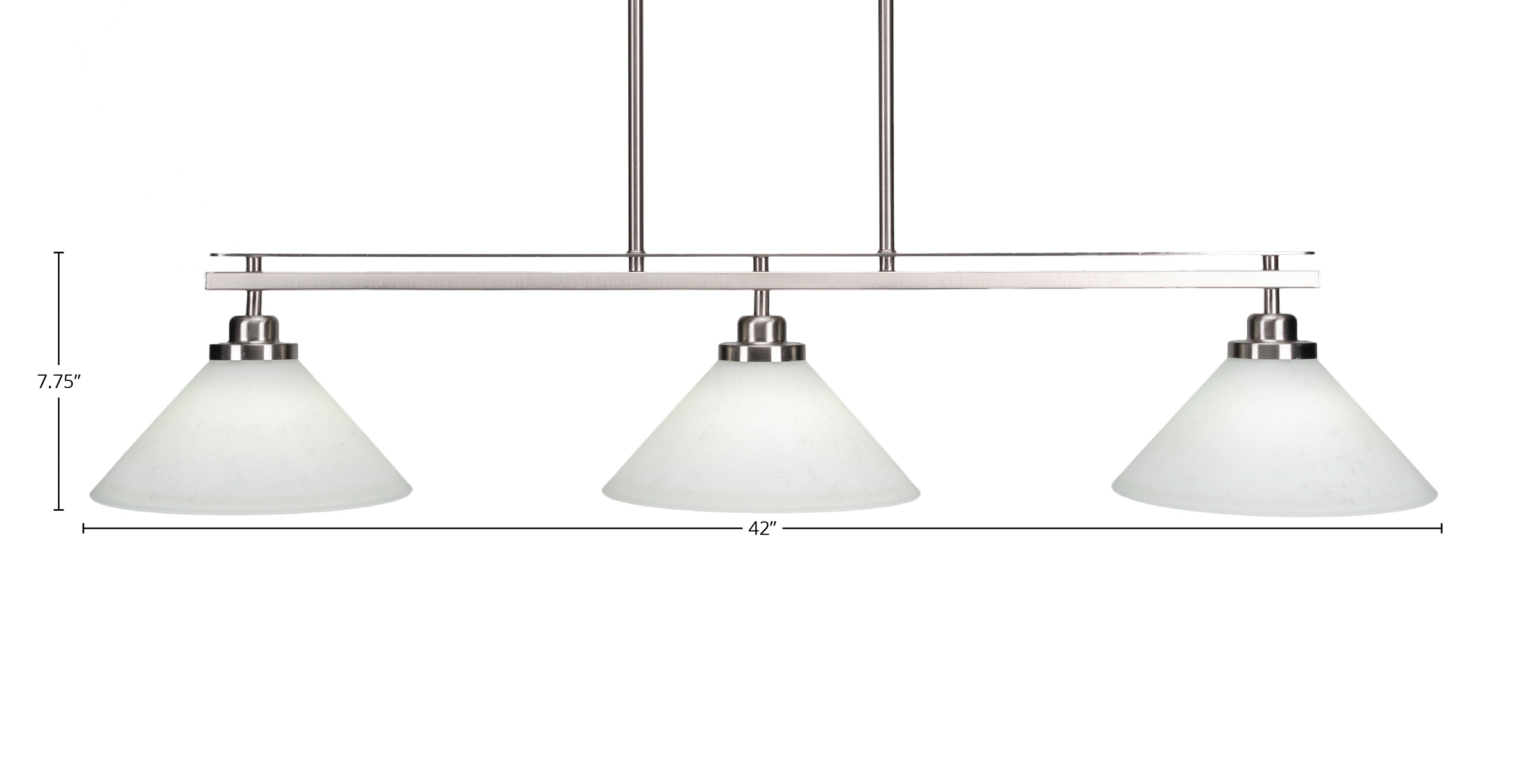 Odyssey Three Light Island Pendant in Brushed Nickel with 10" White Muslin Shade