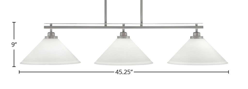 Odyssey Three Light Island Pendant in Brushed Nickel with 12" White Muslin Shade