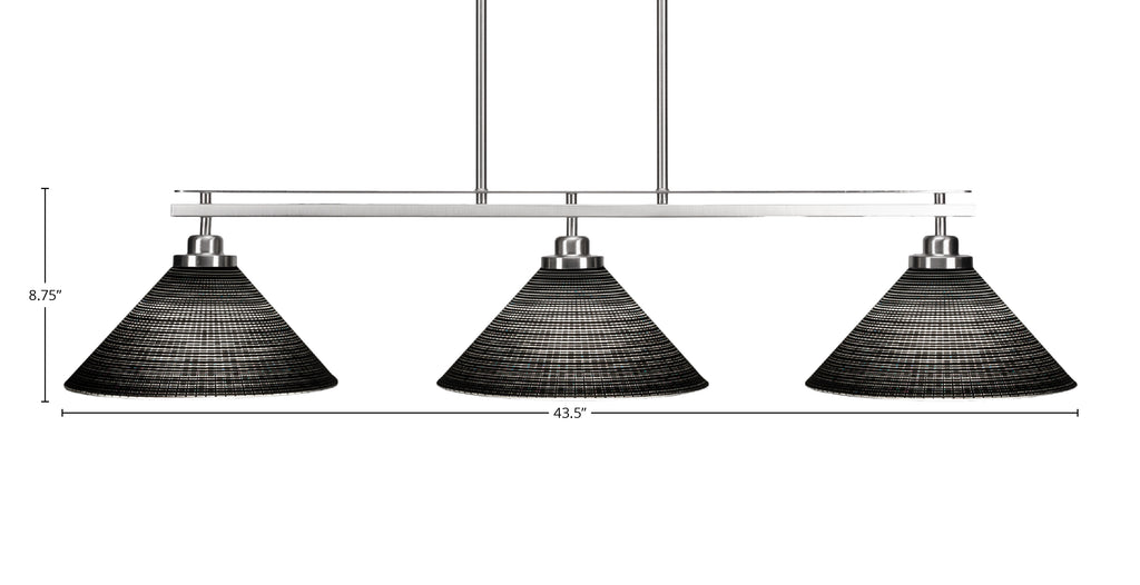 Odyssey Three Light Island Pendant in Brushed Nickel with 12" Black Matrix Shade