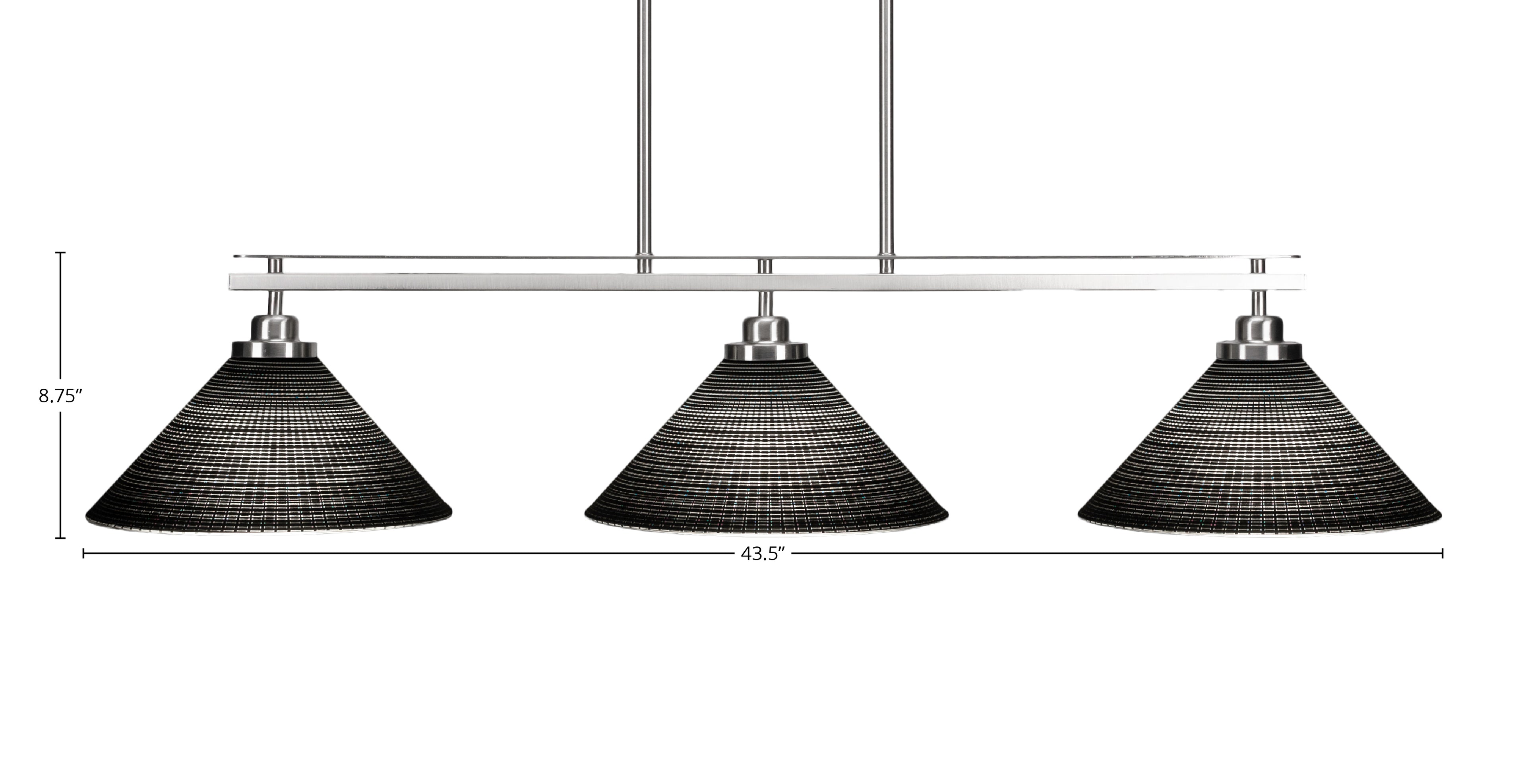 Odyssey Three Light Island Pendant in Brushed Nickel with 12" Black Matrix Shade