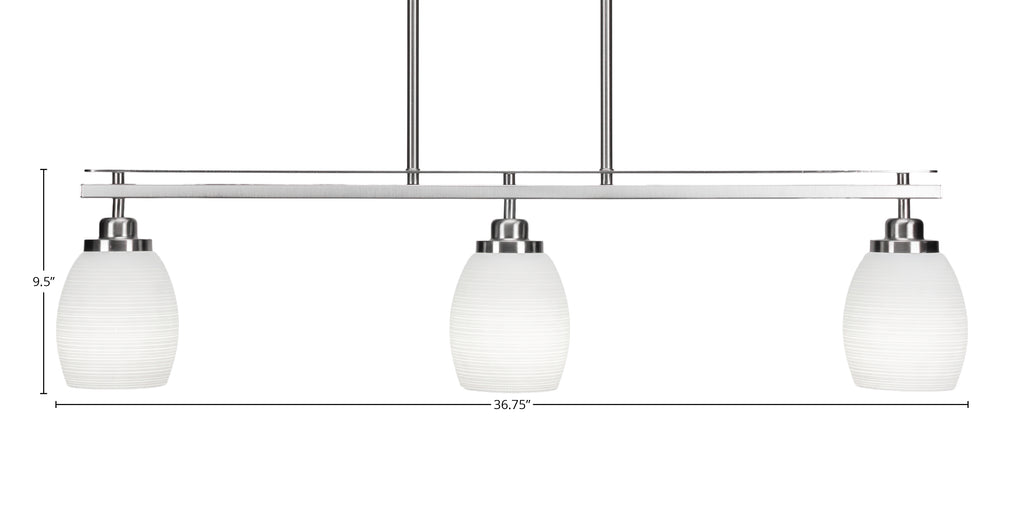 Odyssey Three Light Island Pendant in Brushed Nickel with 5" White Matrix Shade