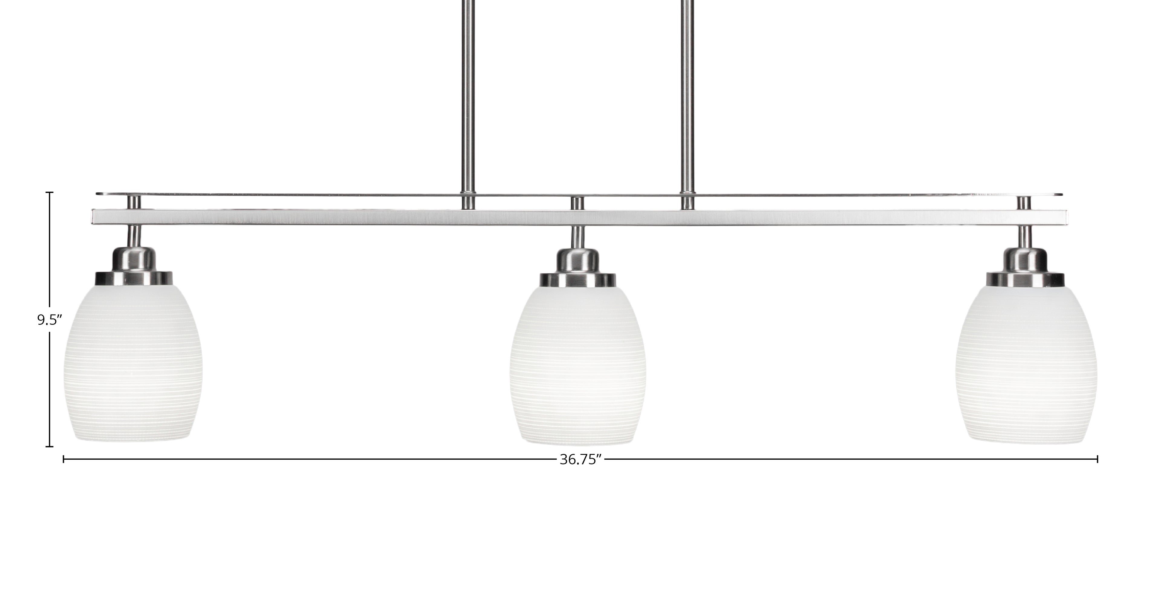 Odyssey Three Light Island Pendant in Brushed Nickel with 5" White Matrix Shade