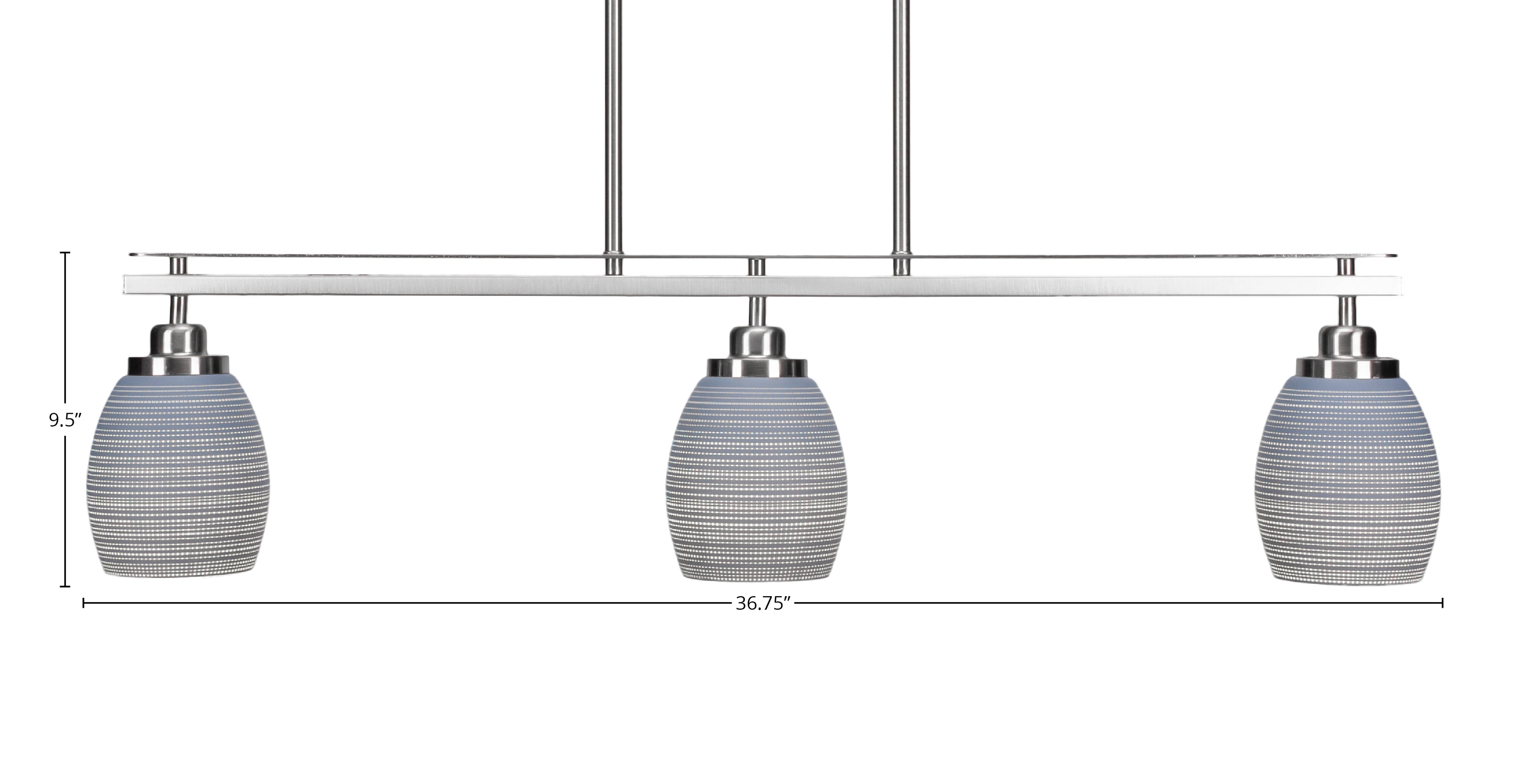 Odyssey Three Light Island Pendant in Brushed Nickel with 5" Gray Matrix Shade