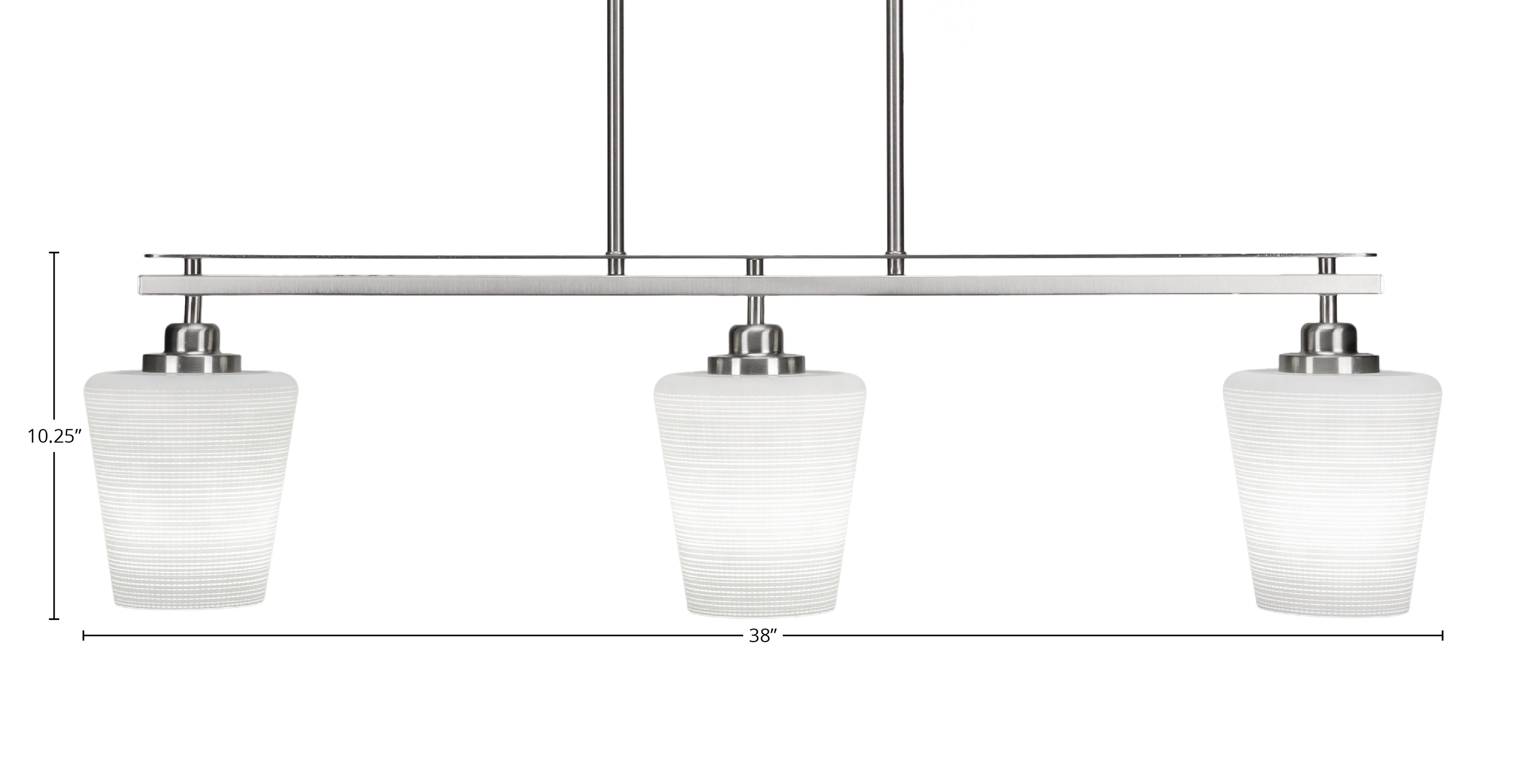 Odyssey Three Light Island Pendant in Brushed Nickel with 6" White Matrix Shade