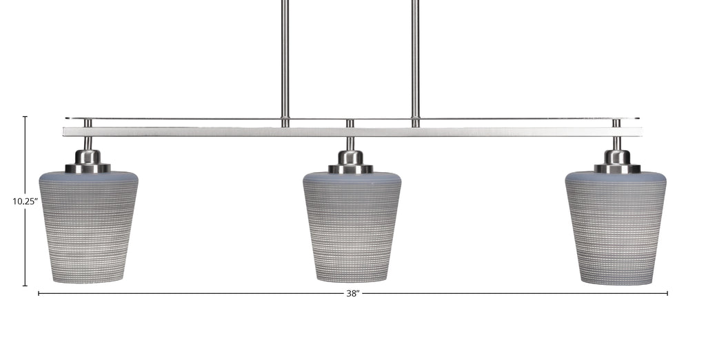 Odyssey Three Light Island Pendant in Brushed Nickel with 6" Gray Matrix Shade