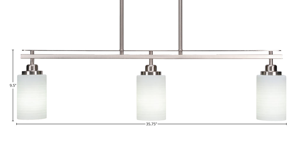 Odyssey Three Light Island Pendant in Brushed Nickel with 4" White Matrix Shade