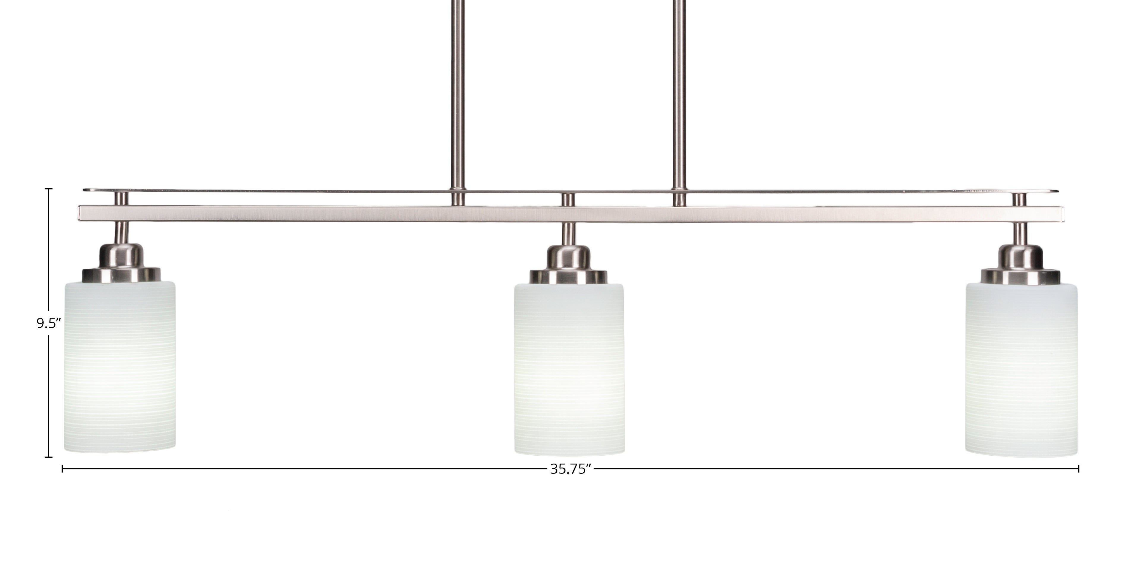 Odyssey Three Light Island Pendant in Brushed Nickel with 4" White Matrix Shade