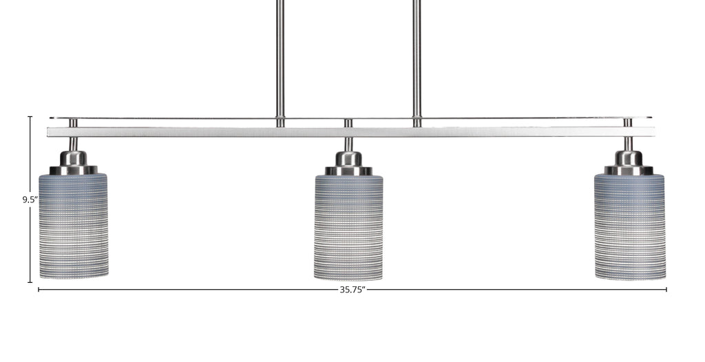 Odyssey Three Light Island Pendant in Brushed Nickel with 4" Gray Matrix Shade