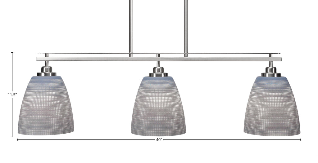 Odyssey Three Light Island Pendant in Brushed Nickel with 8" Gray Matrix Shade
