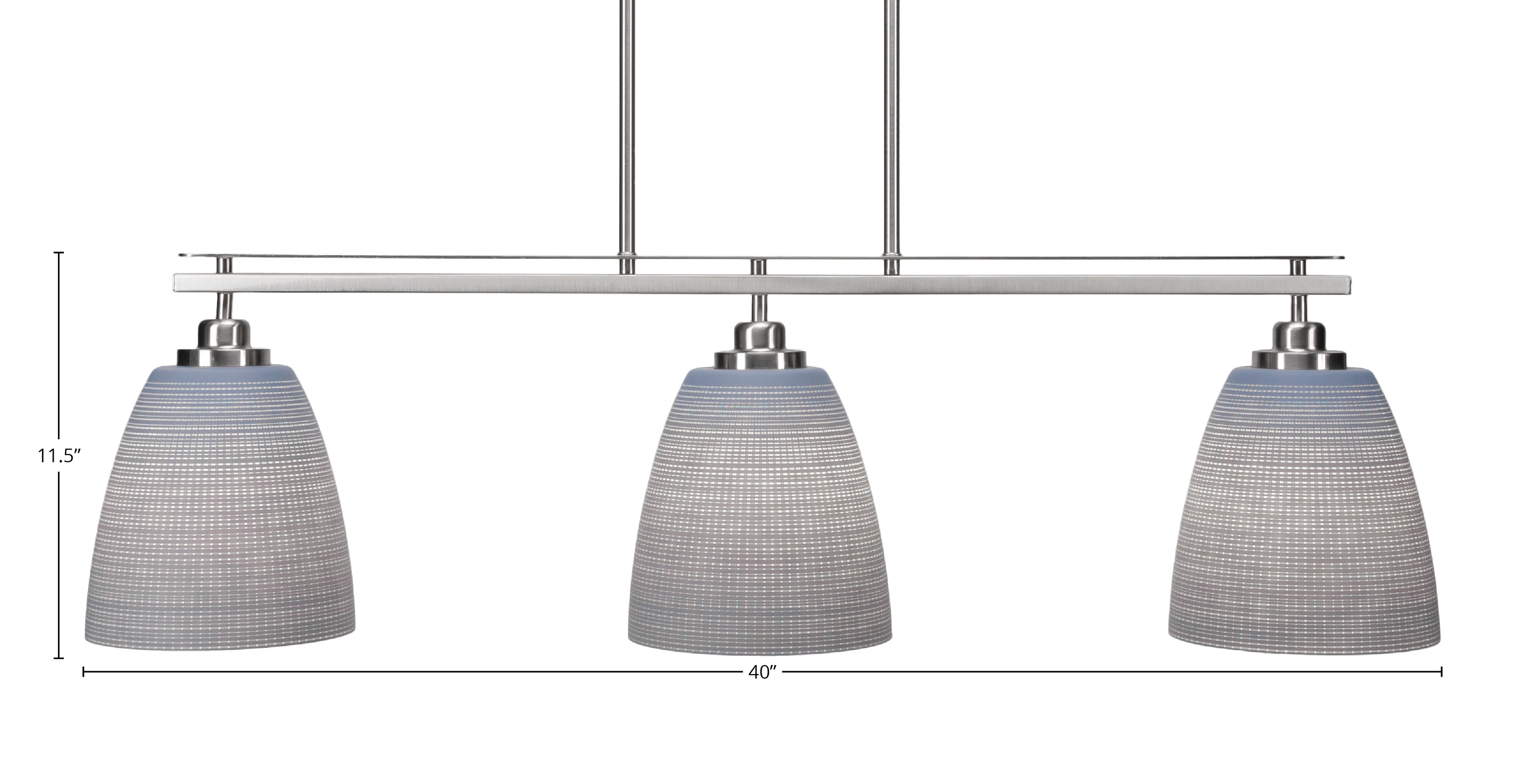 Odyssey Three Light Island Pendant in Brushed Nickel with 8" Gray Matrix Shade
