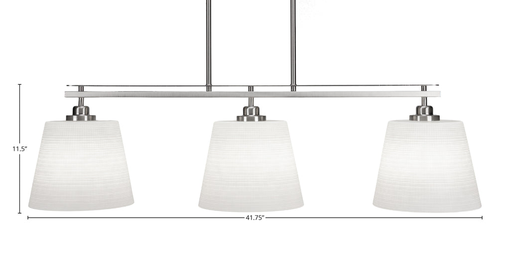 Odyssey Three Light Island Pendant in Brushed Nickel with 10" White Matrix Shade