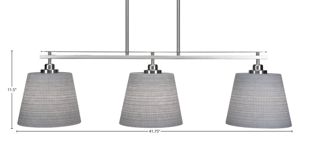 Odyssey Three Light Island Pendant in Brushed Nickel with 10" Gray Matrix Shade