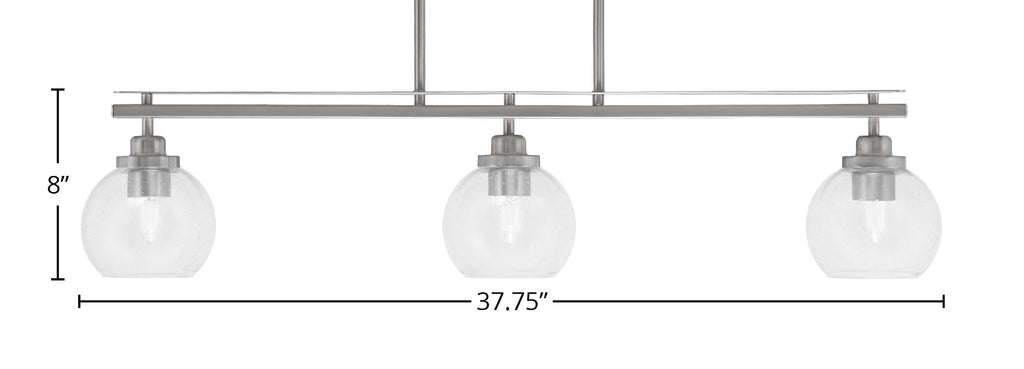 Odyssey Three Light Island Pendant in Brushed Nickel with 5.75" Clear Bubble Shade