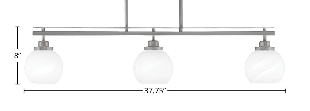 Odyssey Three Light Island Pendant in Brushed Nickel with 5.75" White Marble Shade