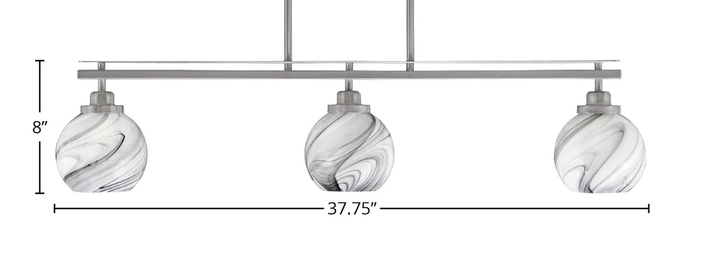 Odyssey Three Light Island Pendant in Brushed Nickel with 5.75" Onyx Swirl Shade