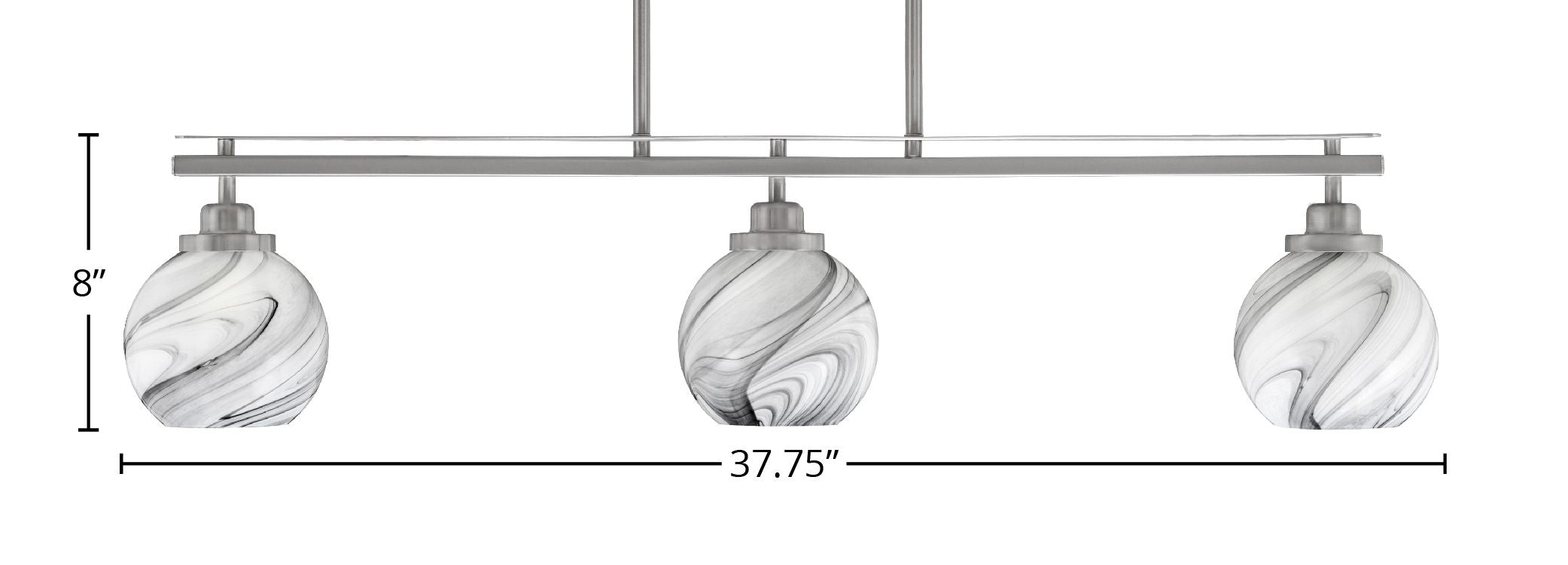 Odyssey Three Light Island Pendant in Brushed Nickel with 5.75" Onyx Swirl Shade