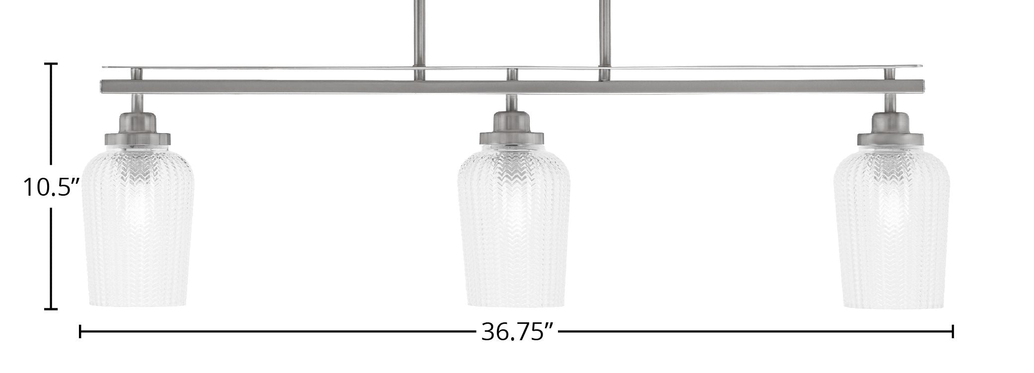 Odyssey Three Light Island Pendant in Brushed Nickel with 5" Clear Textured Shade