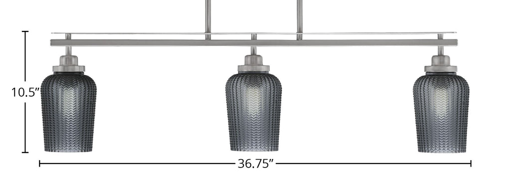 Odyssey Three Light Island Pendant in Brushed Nickel with 5" Smoke Textured Shade